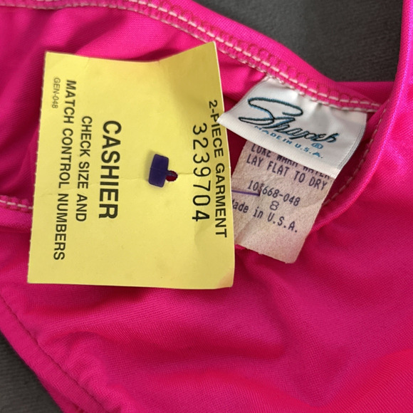 Vintage New NOS Shapes Bikini Set Women's Size 8 Neon Pink Second Skin Satin 90s - Picture 11 of 14
